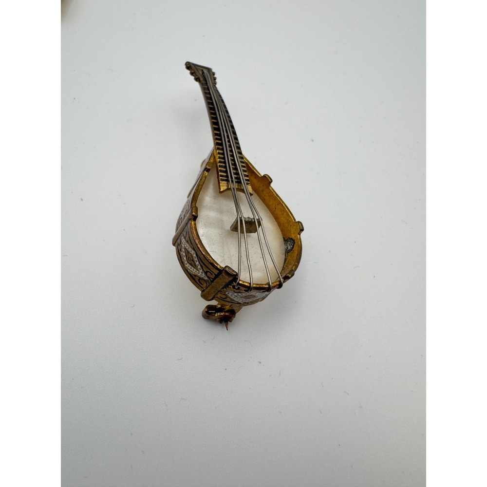 Vintage Mandolin Brooch Spanish Damascene Guitar Instrument - Picture 9 of 9